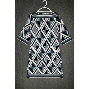 Maria Gabrielle Sheath Dress Women's M Grey Blue Triangle Geometric Knee Length